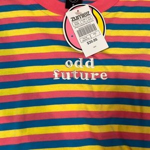 Odd future Zumiez tee shirt | pink, blue , yellow strips